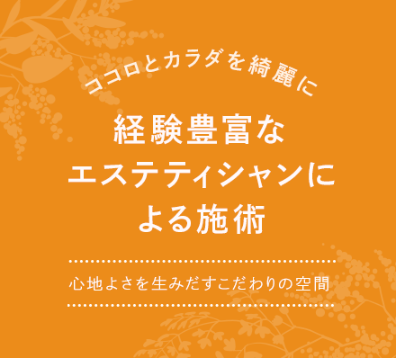 ココロとカラダを綺麗に 経験豊富なエステティシャンによる施術 心地よさを生みだすこだわりの空間